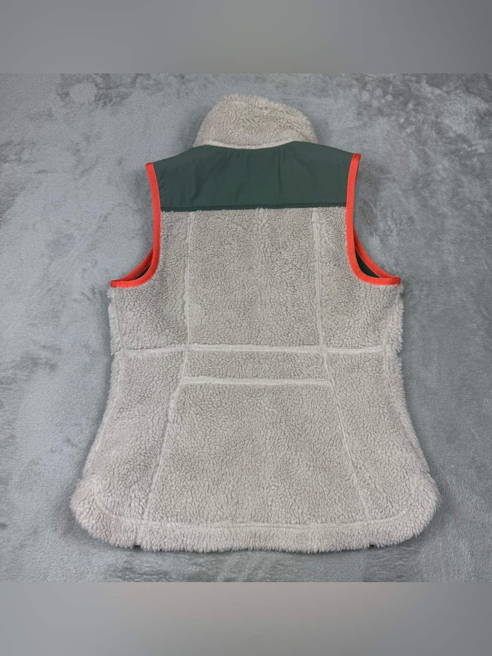 L.L.Bean Sz XS Fleece Vest Women Bean's Sherpa Zip Up Green Coral Trim Pockets - Picture 9 of 9